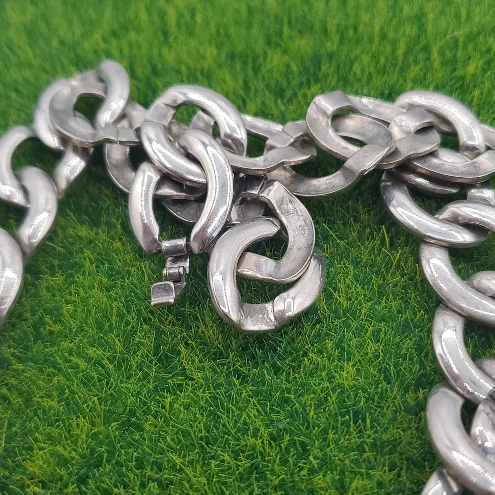 Chunky Silver Tone‎ Link Chain Necklace Grunge 18 Inch N3638